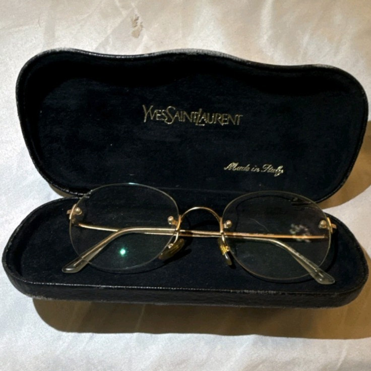 Yves Saint Laurent Eyeglass Frames Gold Metal Rimless Solid with Case