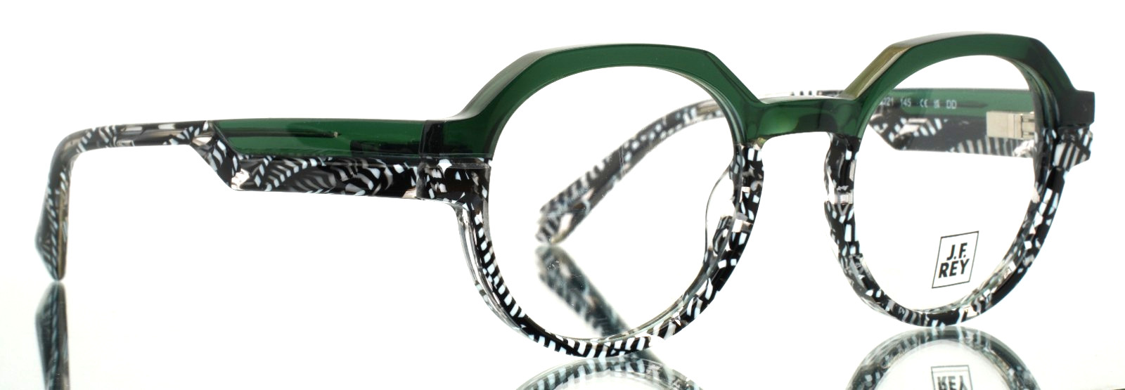JF REY JF1556 4899 Green Black White Womens Round Full Rim Eyeglasses 48-21-145