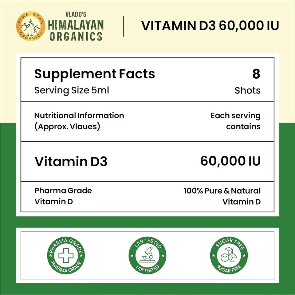 Vitamin D3 60000 IU Shots | Cholecalciferol Vitamin D3 60000 IU Supplement (8x)