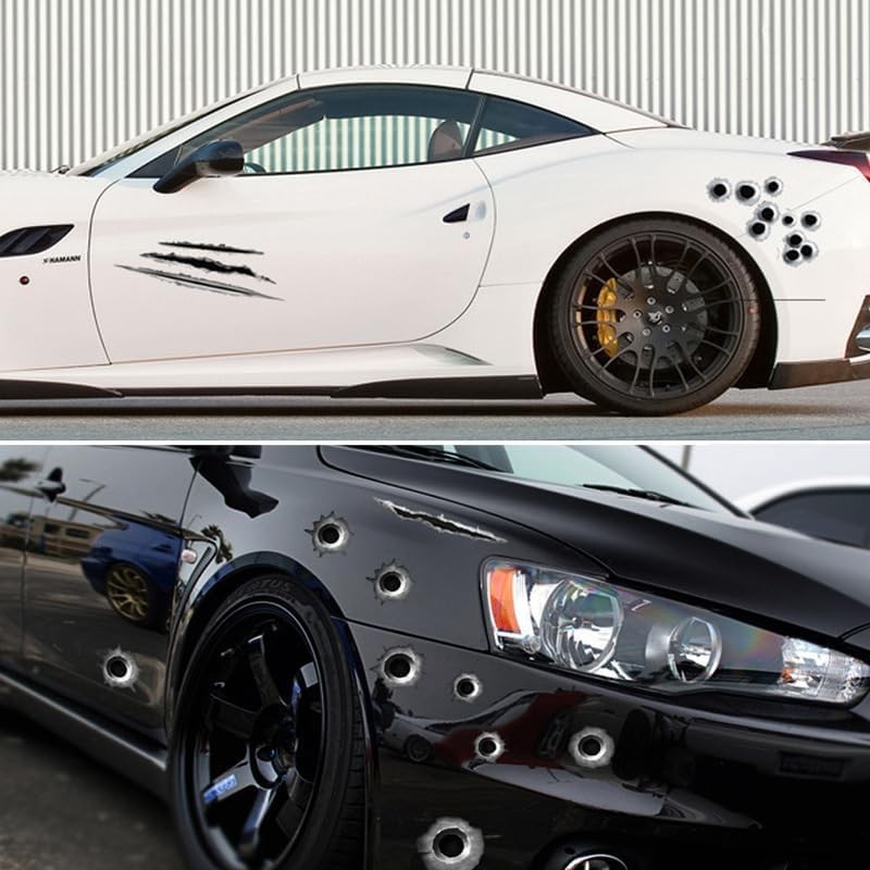 2Pcs 3D Bullet Hole Car Stickers, Simulation Stereoscopic Fake Gun Bullet