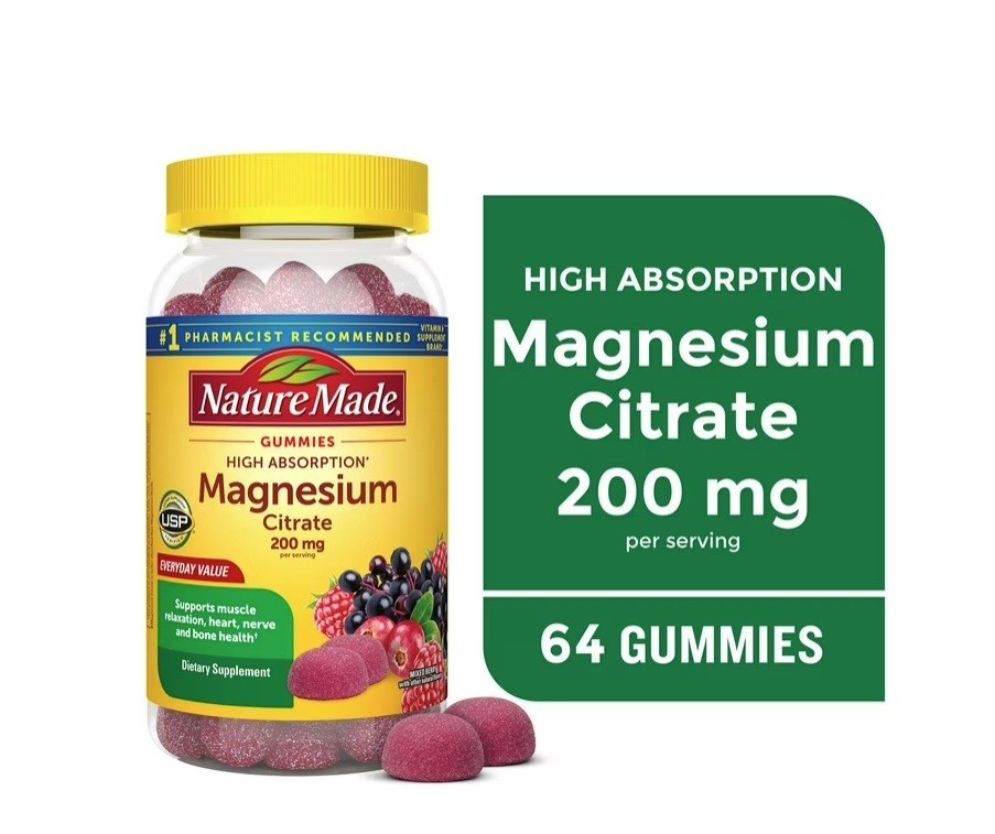 High Absorption Magnesium Citrate 200 Mg per Serving Gummies, 64 Count, 2PK