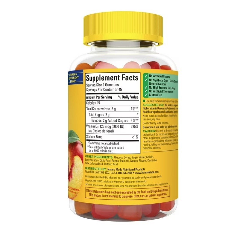 2 PACK Extra Strength Vitamin D3 5000 IU (125 Mcg) per Serving Gummies, 90 Count
