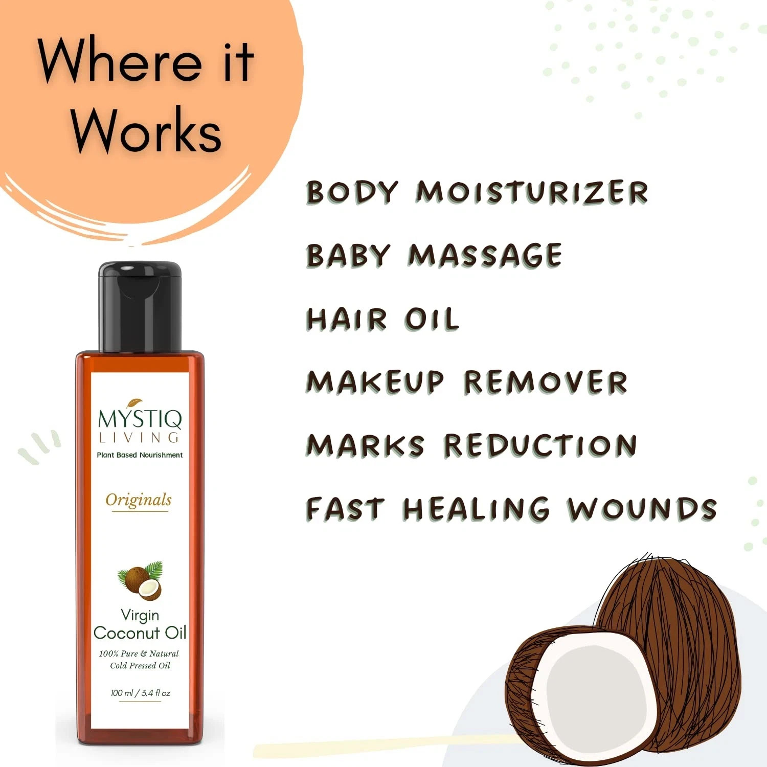 Mystiq Living Virgin Coconut Oil For Skin And Hair 100ml