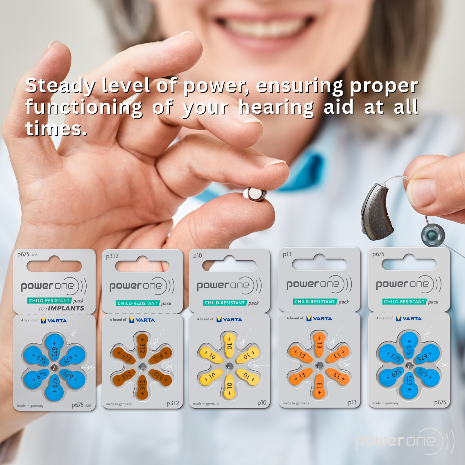 Power One Size 675 MF Zinc Air Hearing Aid Batteries PR44 P675 (60 Batteries)