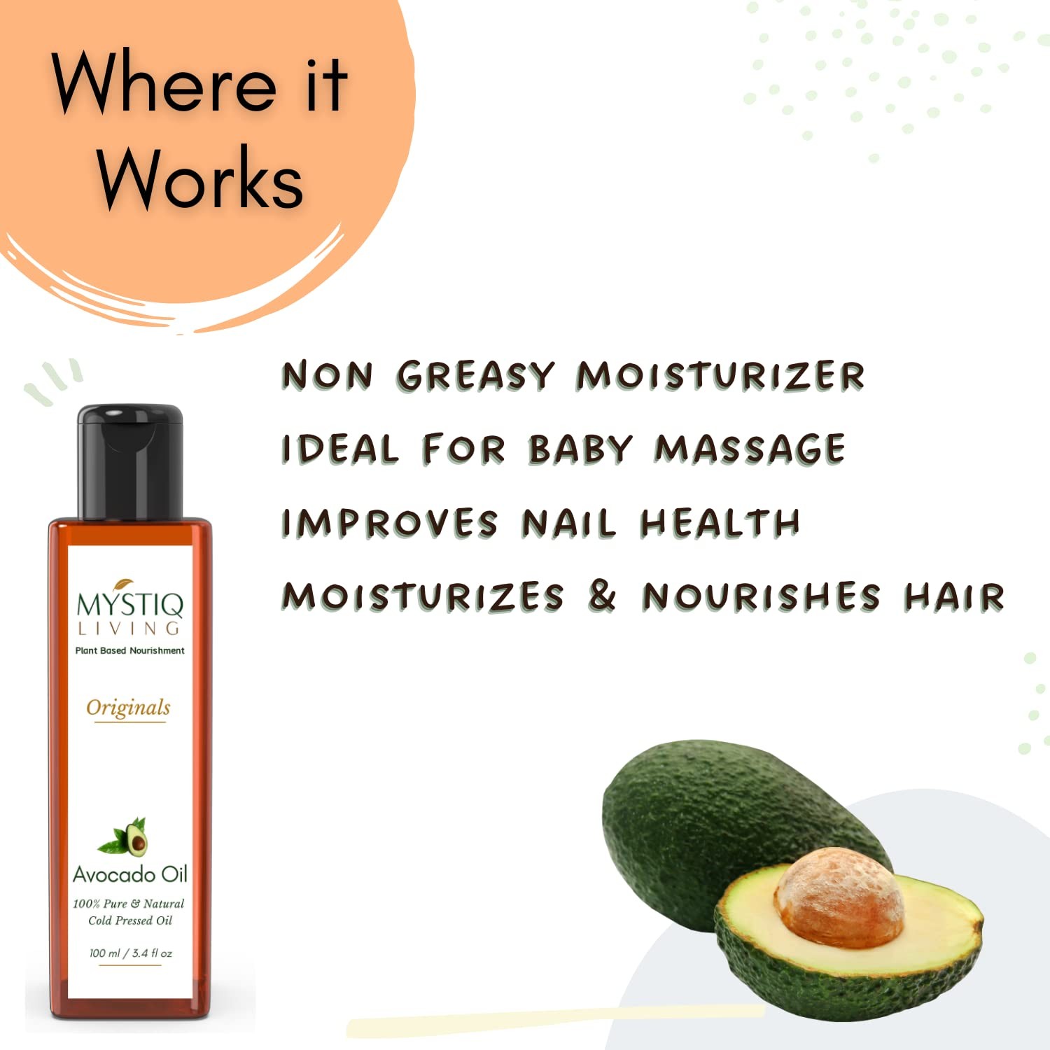 Mystiq Living Avocado Oil For Skin And Hair 100ml