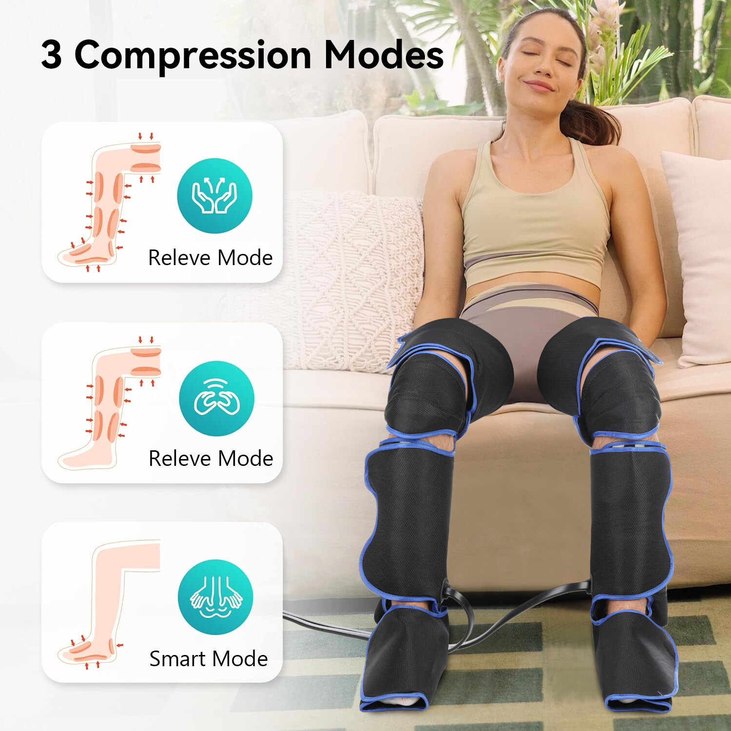 Portable Leg Massager, Air Compression Thigh, Calf, Knee & Feet Massager b