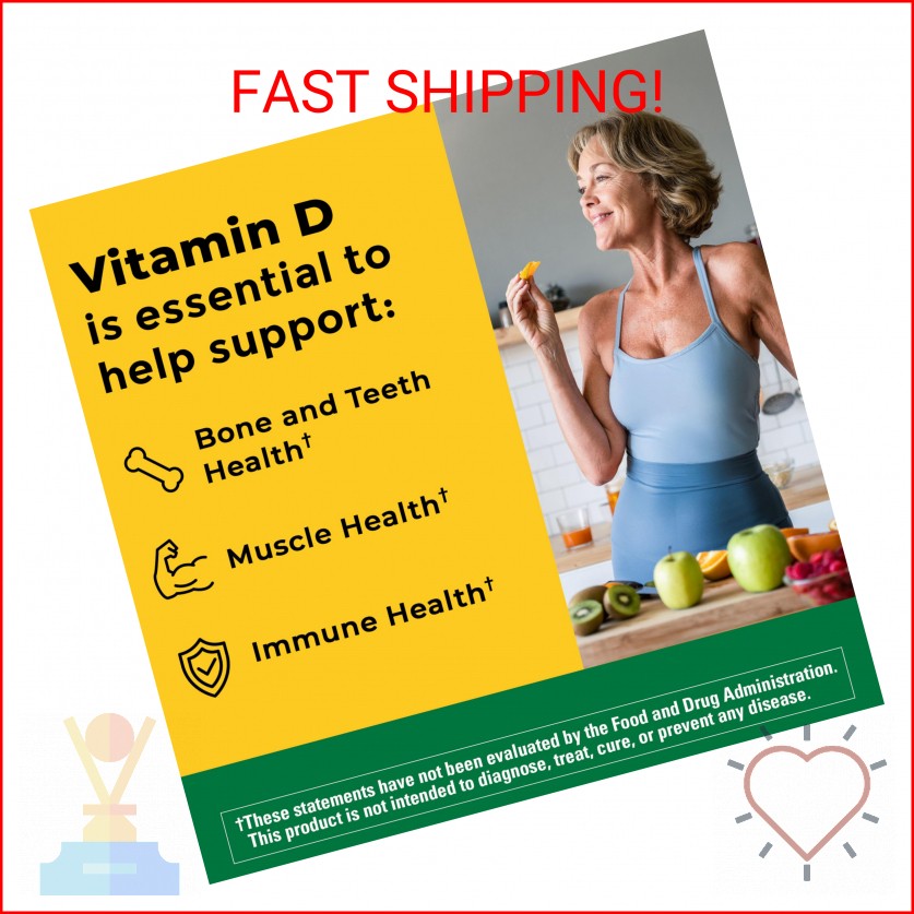 Nature Made Vitamin D3 K2 Gummies, Vitamin D 5000 IU Per Serving for Bone, Teeth