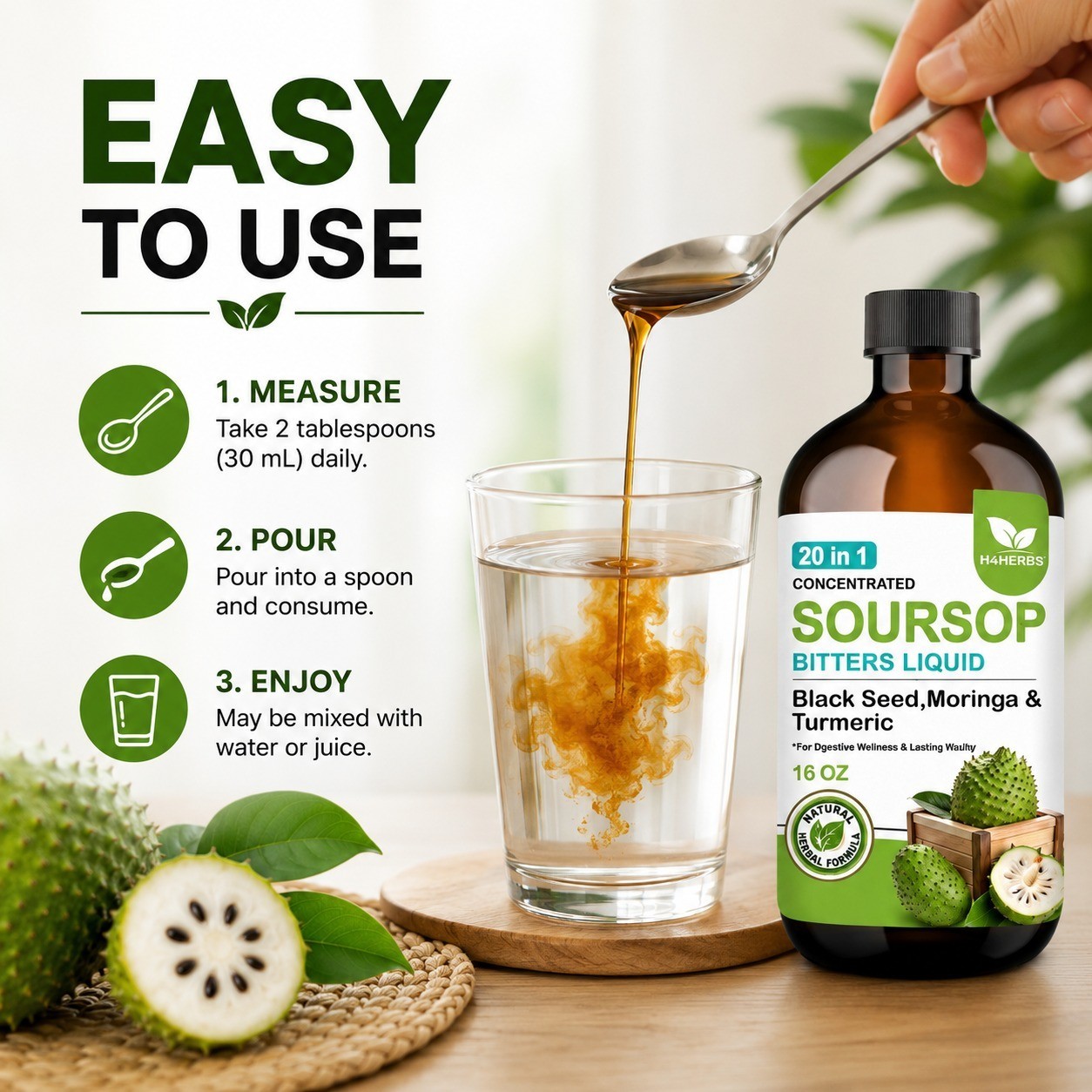 Soursop Bitters Liquid 20-in-1 Herbal Blend Vegan Sugar Free 16 oz – Pack of 2