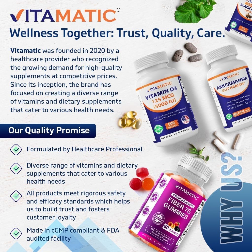 Vitamatic Vitamin D3 50,000 IU (as Cholecalciferol), Once Weekly Dose, 1250 mcg,