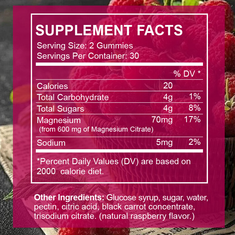 Magnesium Citrate Gummies 60-Count High Absorption 600mg per Serving Vegan Gummy