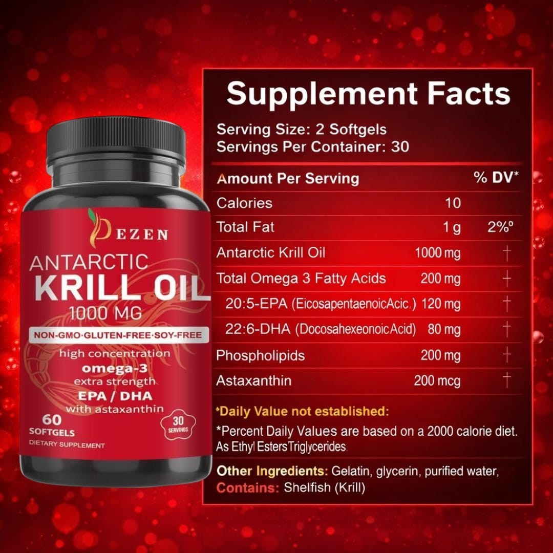 DEZEN Krill Oil Softgels with Omega-3 60 Count – Heart & Brain Support