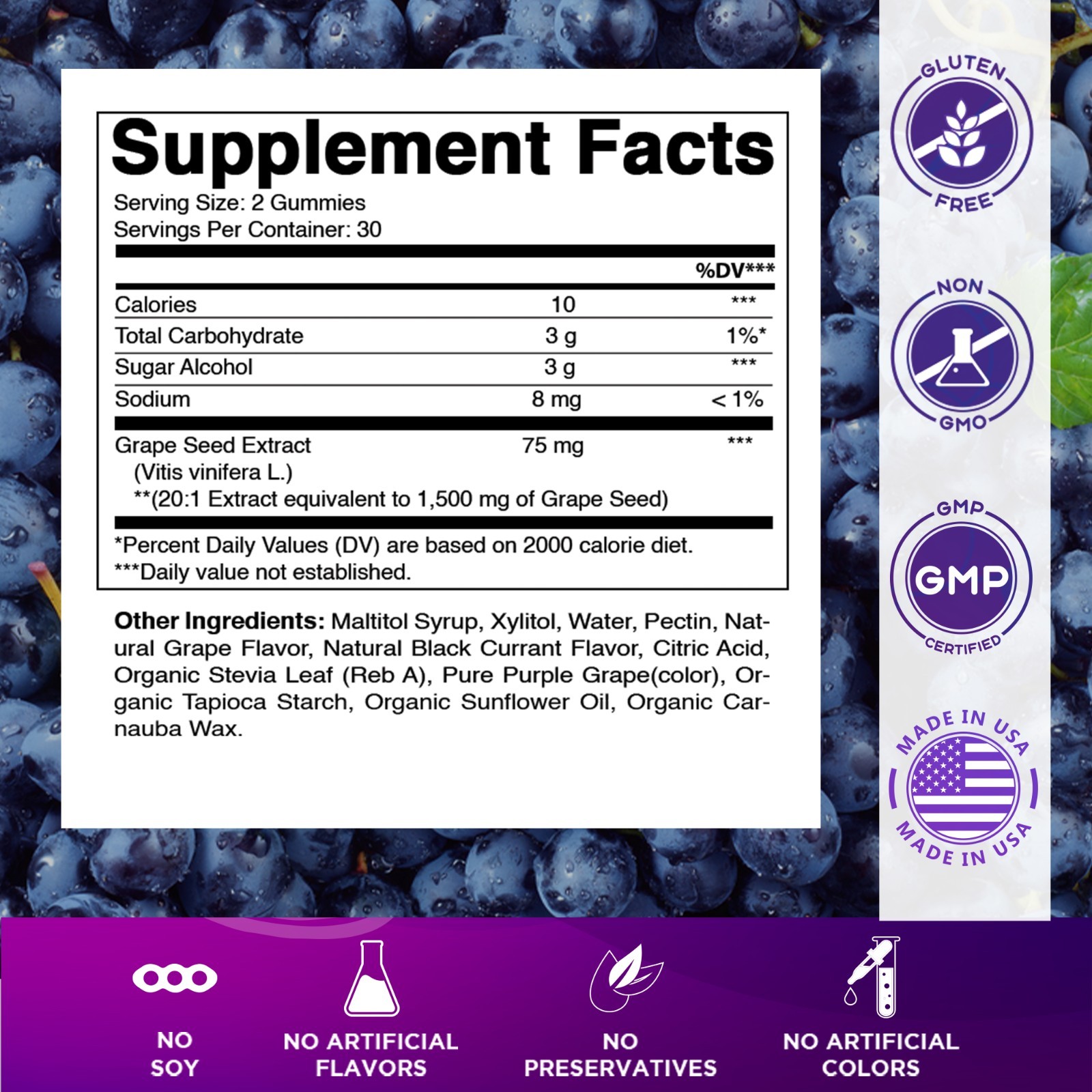 Vitamatic Grape Seed Extract– 1500 mg Equivalent per Serving-60 Gummies – 2 Pack