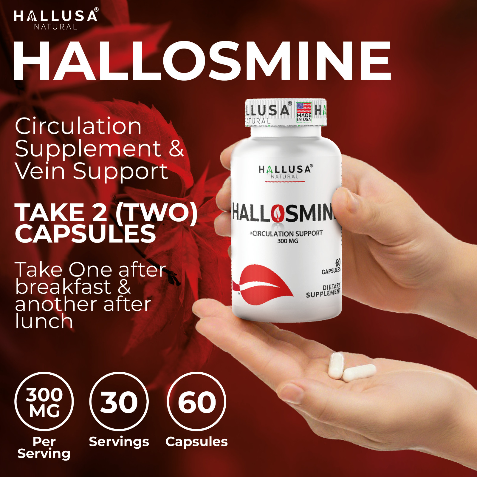 HALLOSMINE 300 Mg – Vascular Health & Vein Support – Diosmin Circulation 60 Cap