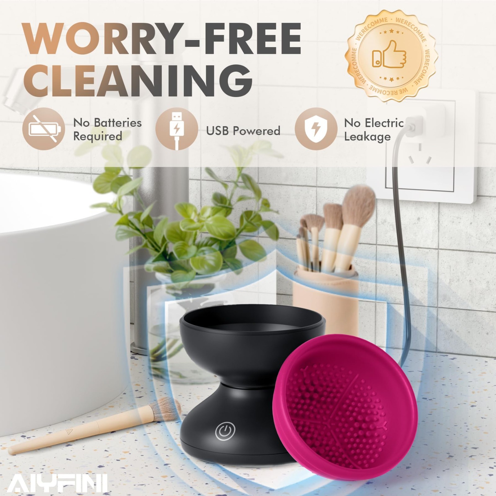 Electric Makeup Brush Cleaner Machine – Fast, Portable Washer for Brushes & Spon