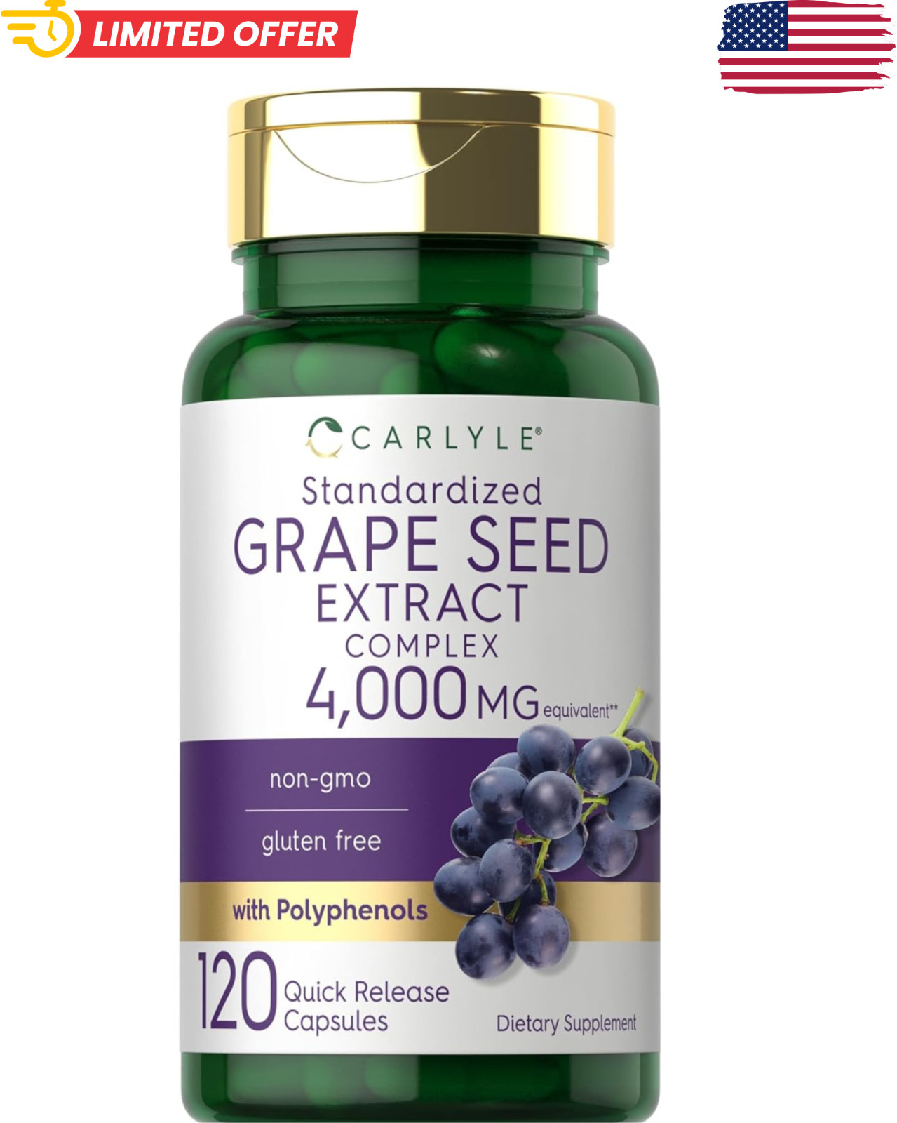 Grape Seed Extract Capsules 4,000Mg 120 Count Standardized Extract Complex with
