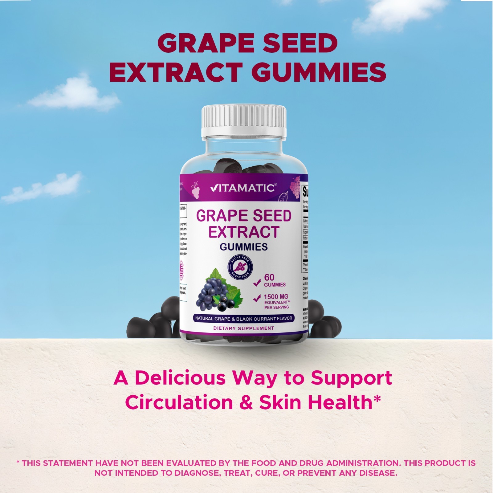 Vitamatic Grape Seed Extract– 1500 mg Equivalent per Serving-60 Gummies – 2 Pack
