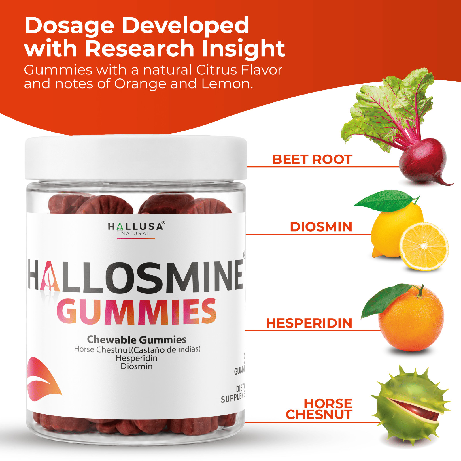 Hallusa Natural Hallosmine Gummies – Circulation & Leg Vein Support – 30 Gummies