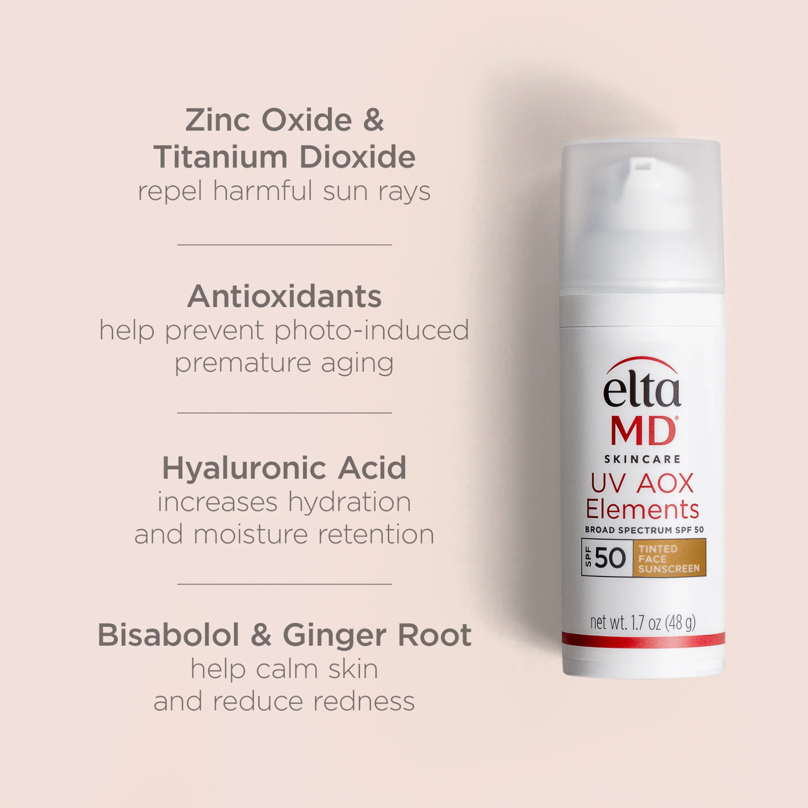Elta MD UV AOX Elements Broad Spectrum SPF 50 Tinted 1.7oz/48g NEW IN BOX
