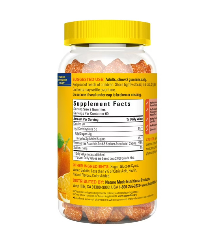Nature Made Vitamin C 250 mg Per Serving Gummies,Dietary,120 Count Each,2 Pack