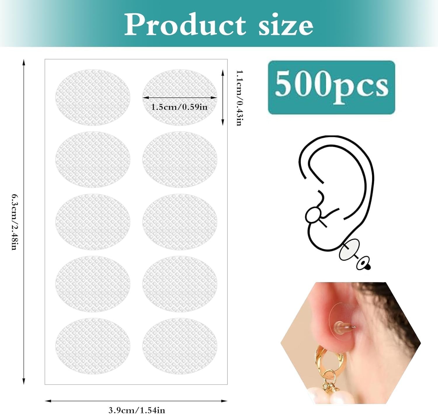 500PCS Ear Lobe Support Patches for Earrings, Clear Earring Stickers for Heavy E