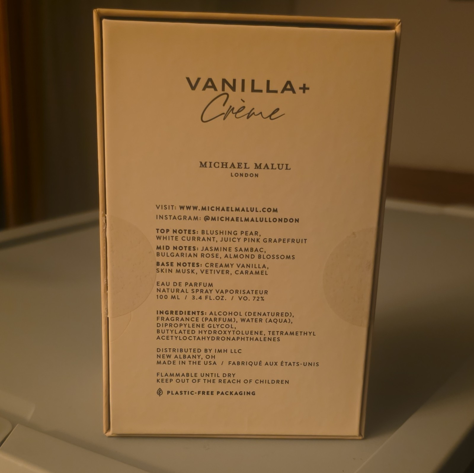 Michael Malul London Vanilla+ Crème Eau de Parfum Spray 3.4 fl oz Plastic-Free