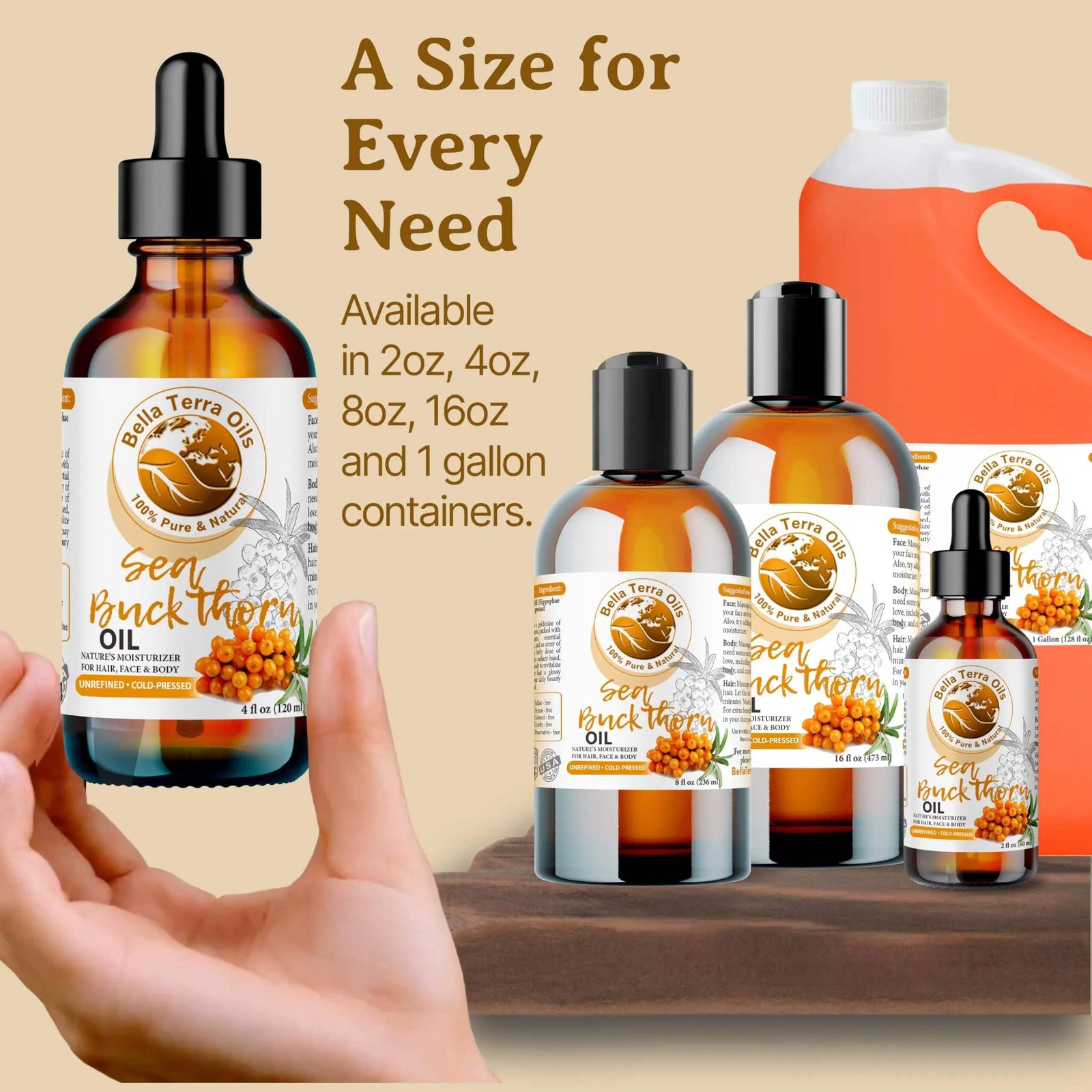 Organic Cold-Pressed Sea Buckthorn Oil 100% Pure Raw Skin Hair Face Anti-Aging