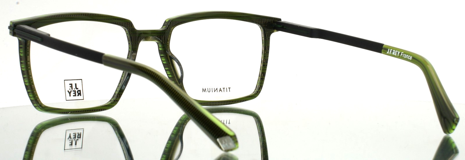 JF REY JF1554 4700 Green Black Mens Rectangle Full Rim Eyeglasses 53-18-145 B:40
