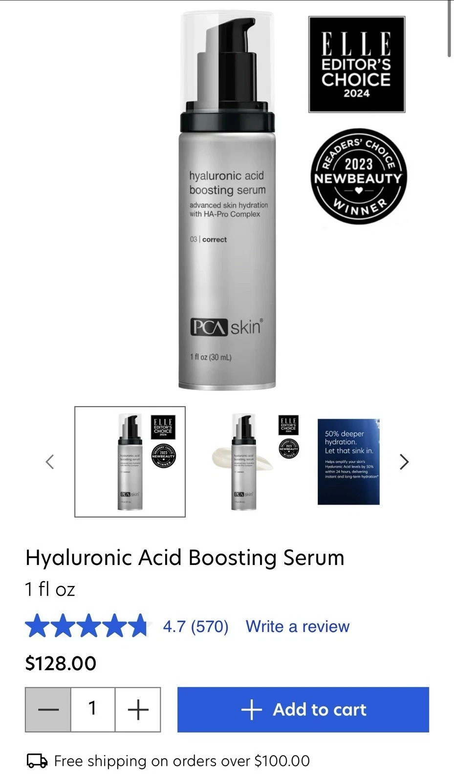 PCA Skin Hyaluronic Acid Boosting Serum *New* *Unopened* 1 fl Oz