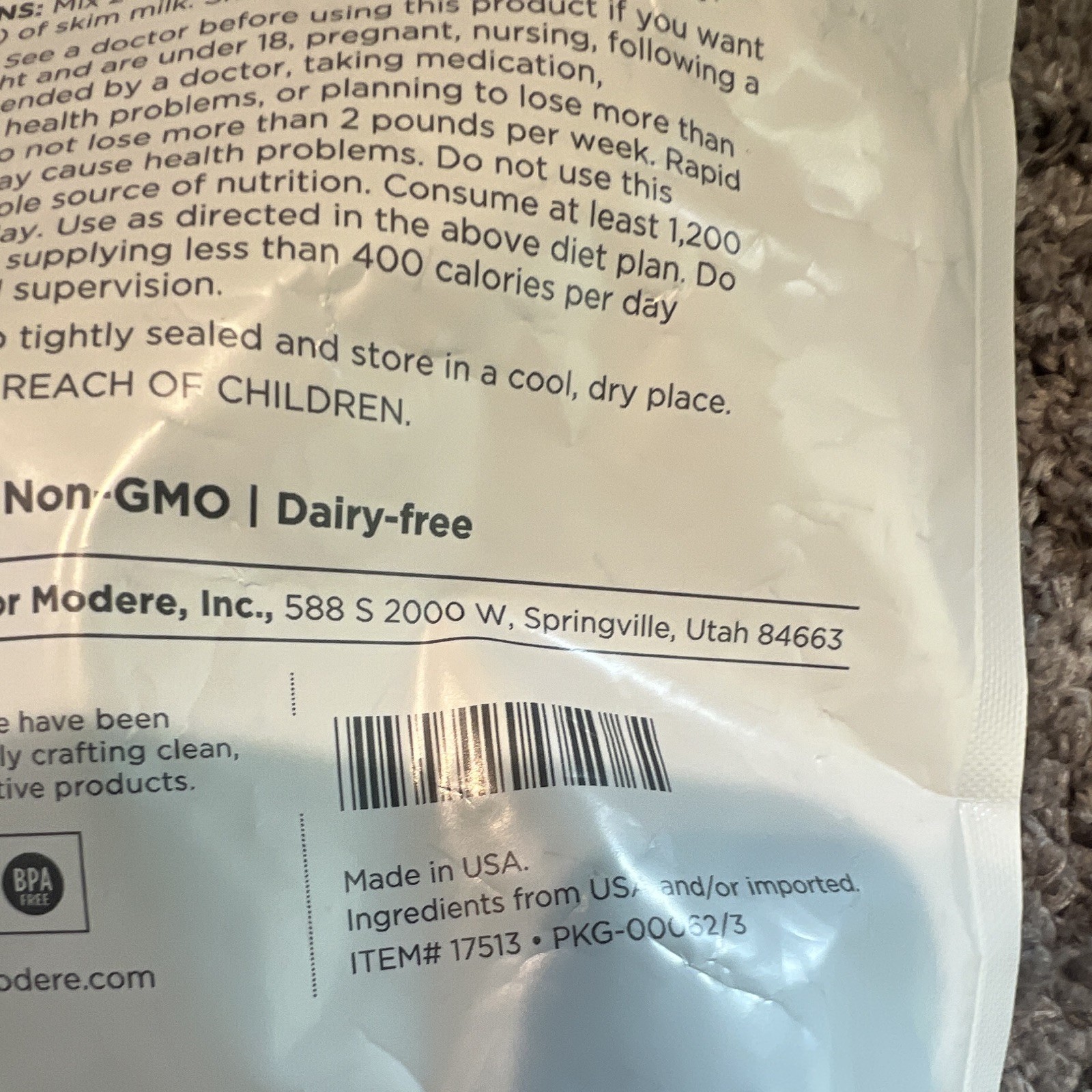 Modere Pure Vanilla Meal Replacement Shake Powder Gluten-Free Non-GMO 16.9 oz