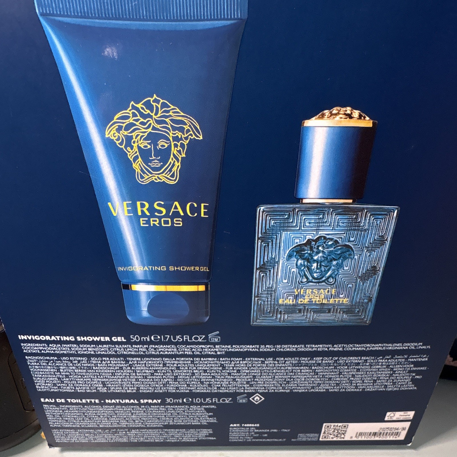 Versace Eros Pour Homme Eau de Toilette Spray 1.0 fl oz + Shower Gel 1.7 oz