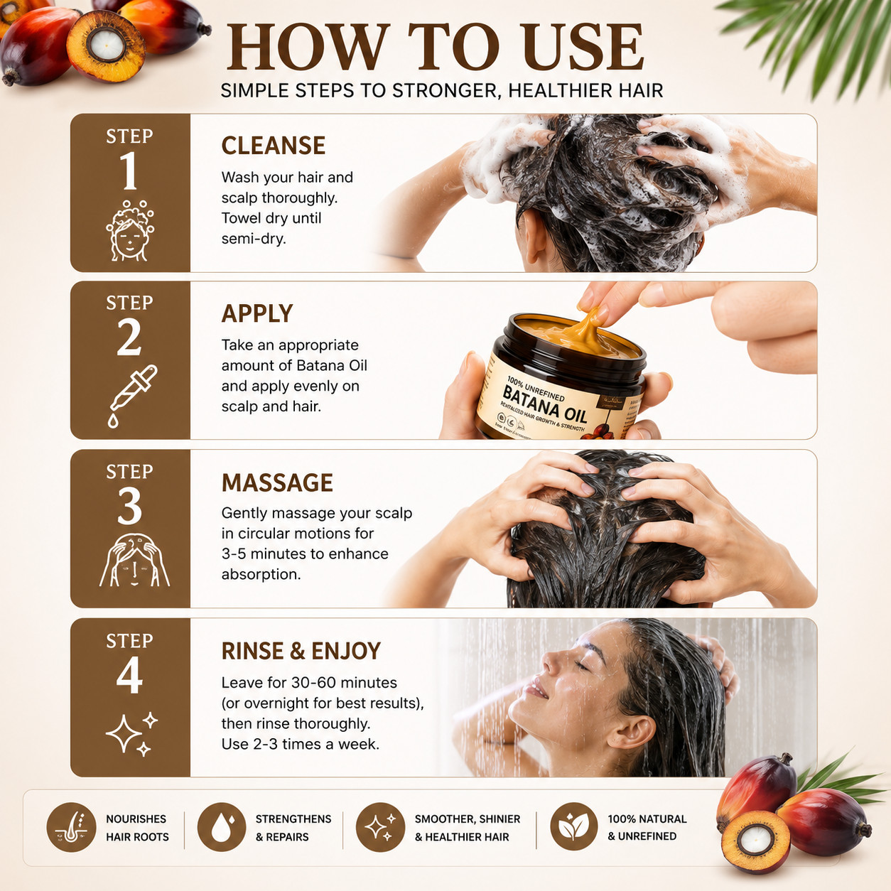 100% Batana Oil Hair Growth Treatment for Thicker Fuller Hair 120g