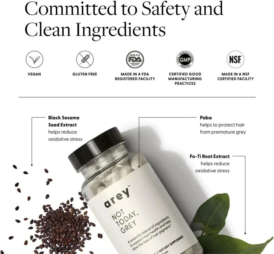 Arey Not Today Grey Hair Supplement Biotin B+D Vegan Anti-Gray | 180 Capsules US