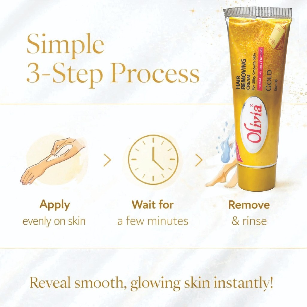 Pack of 12 Olivia Gold Hair Removal Cream 50ml Pain-Free Smooth Skin Care