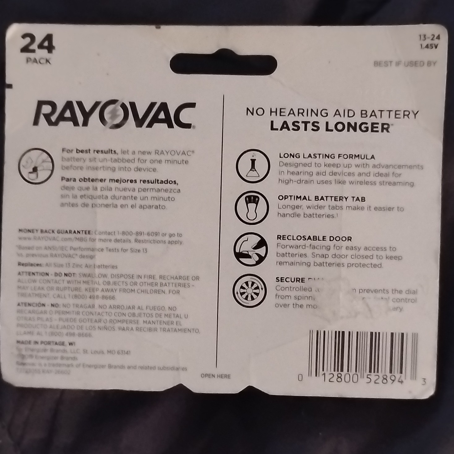 Rayovac Size 13 (Orange) Zinc-Air Hearing Aid Batteries 24 Pack 1.45V