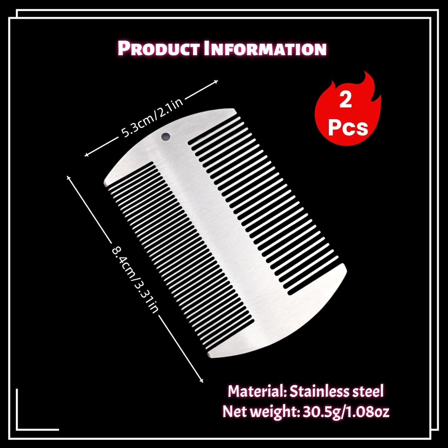 2 Pcs Metal Beard hair Comb for Men – Stainless Steel Pocket Mustache Comb, Dual