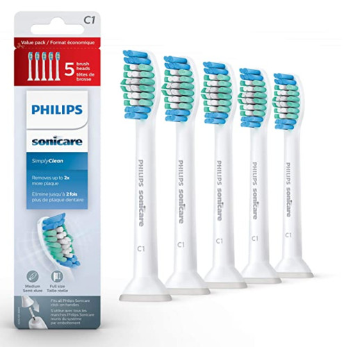 5 Pack C1 Sonicare Simply Clean Replacement Toothbrush Brush Heads HX6015/03