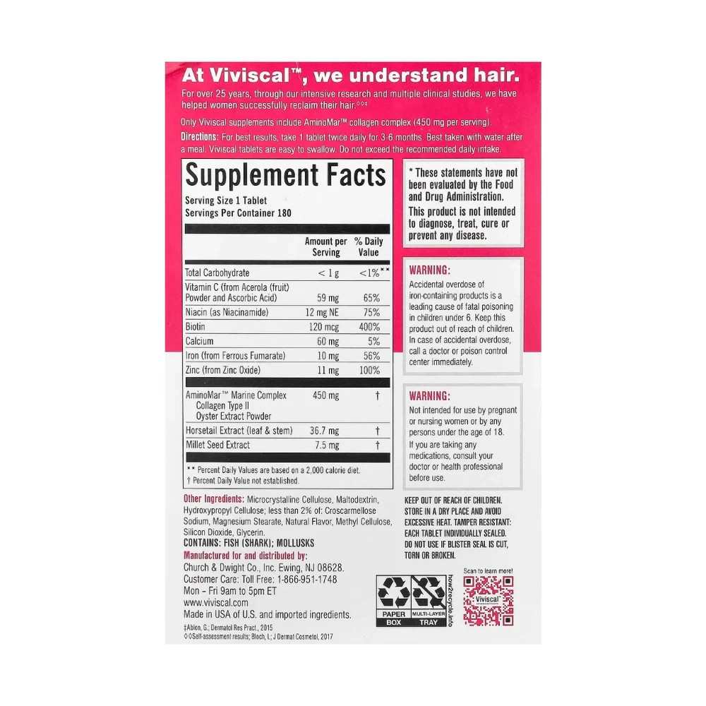 Viviscal Women Hair Growth Tablets 180 Count Hair Vitamins