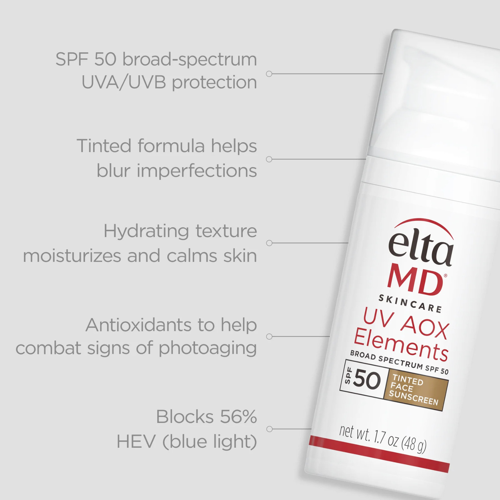 Elta MD UV AOX Elements Broad Spectrum SPF 50 Tinted 1.7oz/48g NEW IN BOX