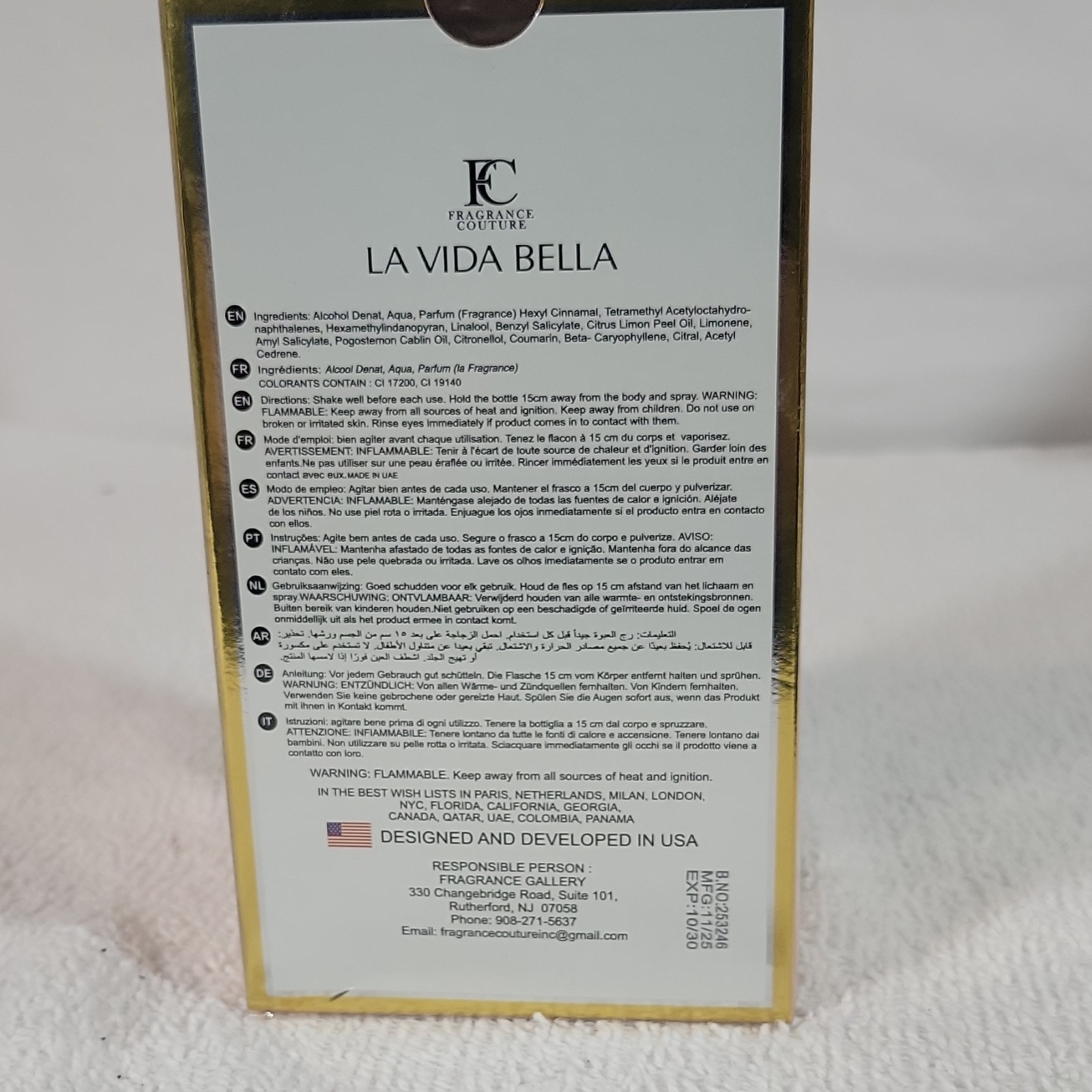 Fragrance Couture La Vida Bella Eau de Parfum Natural Spray 3.4 fl oz