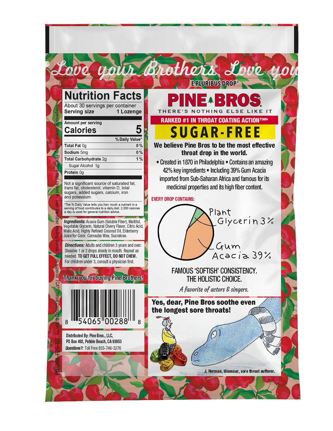Pine Bros Softish Throat Drops Wild Cherry Sugar Free — 30 Drops (Pack of 6)