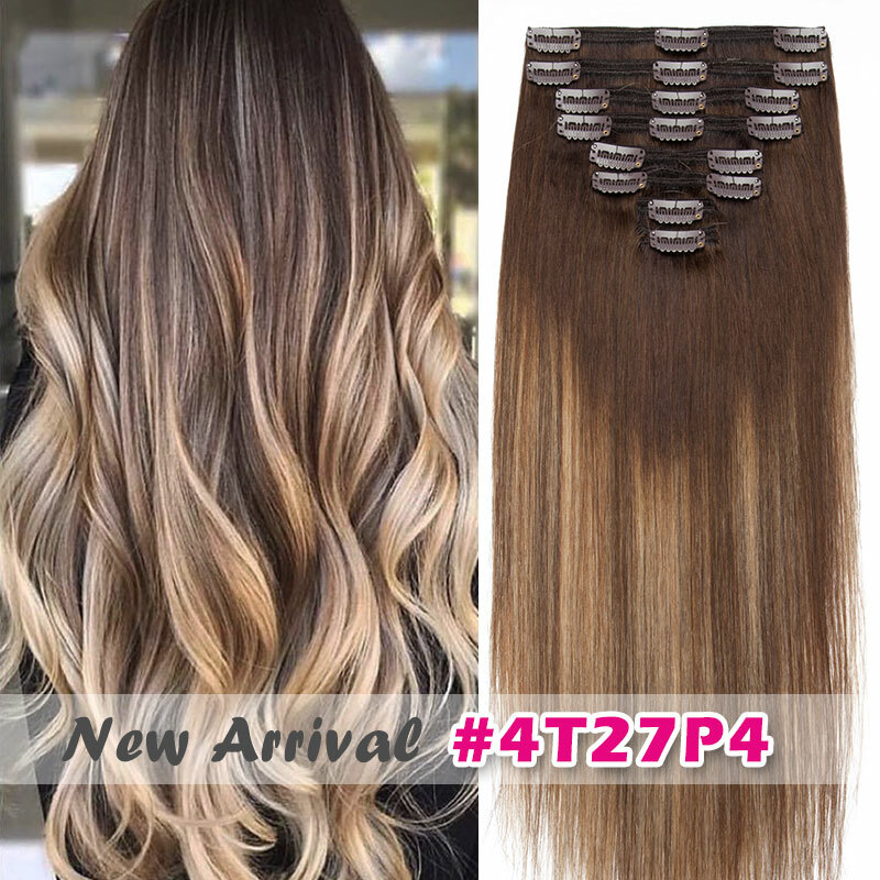 Thick Double Weft Seamless Clip In Real Remy Human Hair Extensions Full Head USA