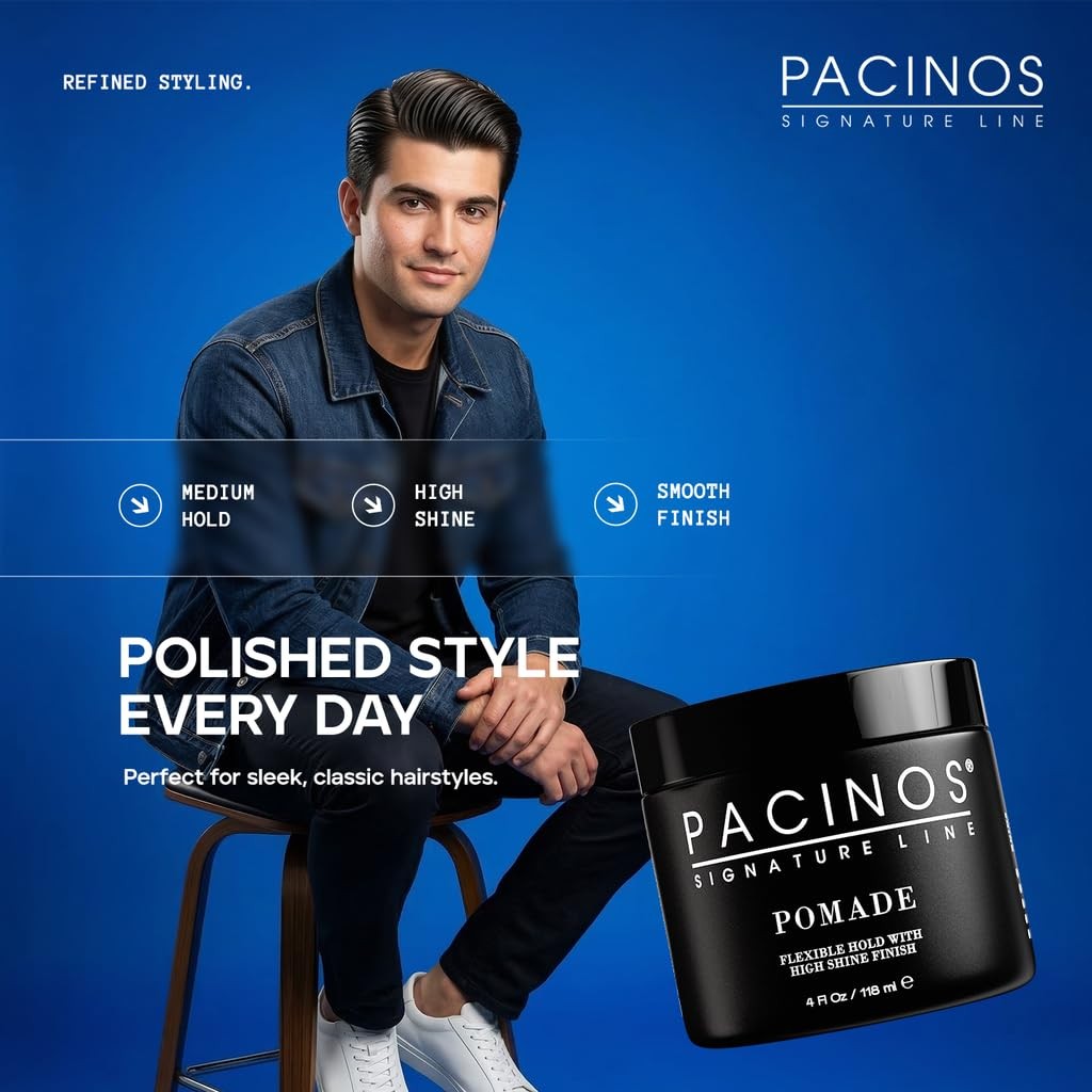 Pacinos Pomade – Flexible Hold, Frizz Control – 4 Fl Oz (Pack of 1), BLACK