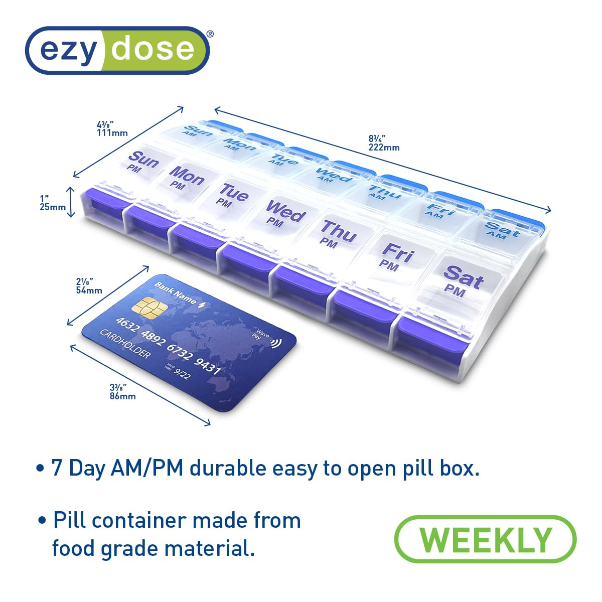 Push Button (7-Day) Pill, Medicine, Vitamin Organizer | Weekly, 2 Time