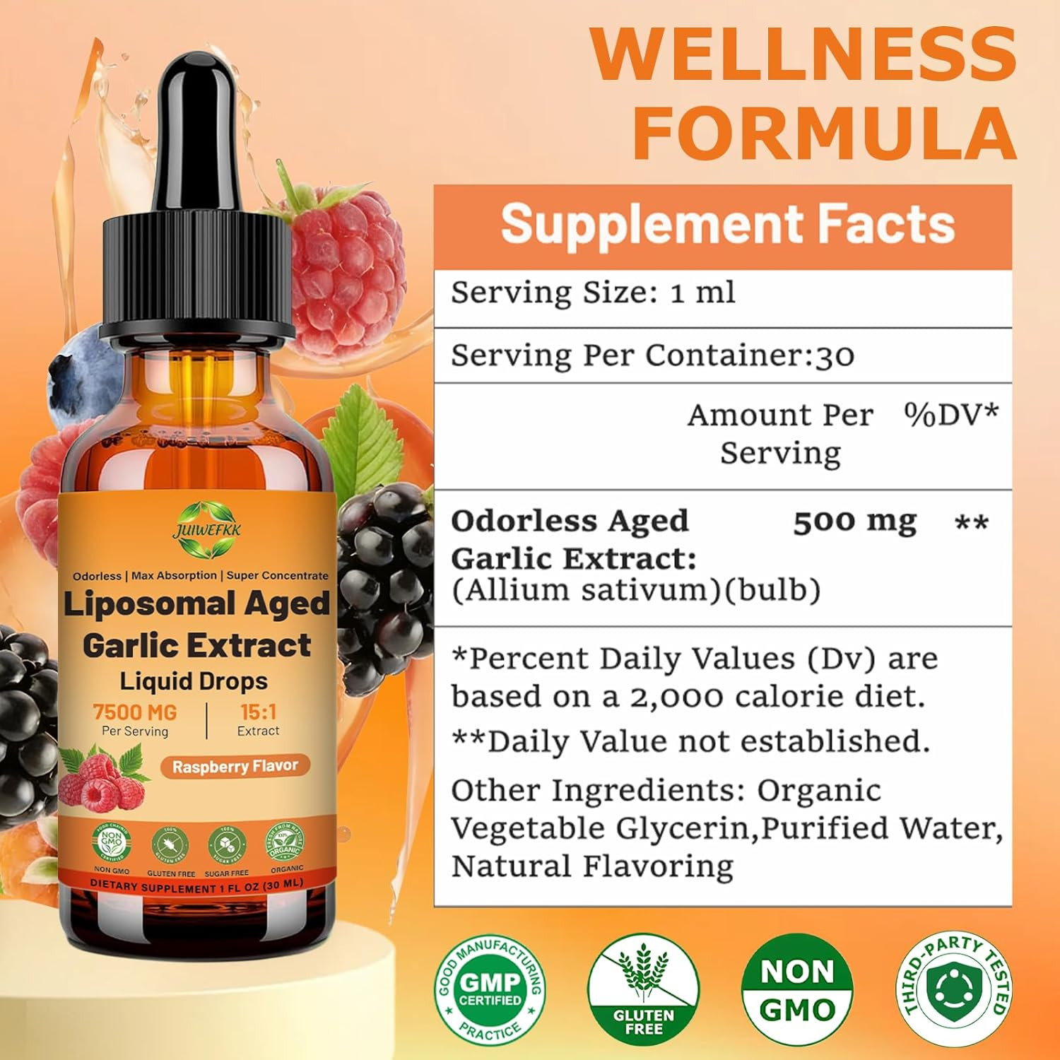 Aged Garlic Extract Liquid Drop 15:1 7500mg 1 Fl Oz (Pack of 1)
