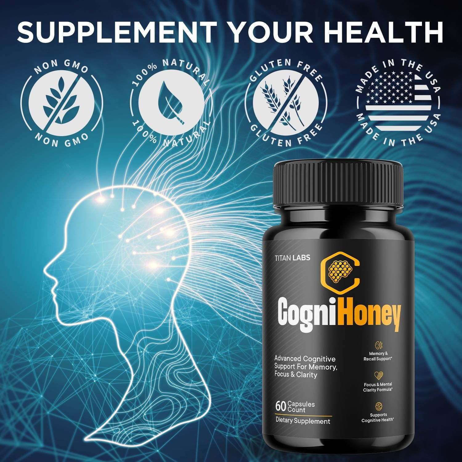 (5 Pack) CogniHoney Pills – Brain Health & Cognitive Support Supplement 300 Caps