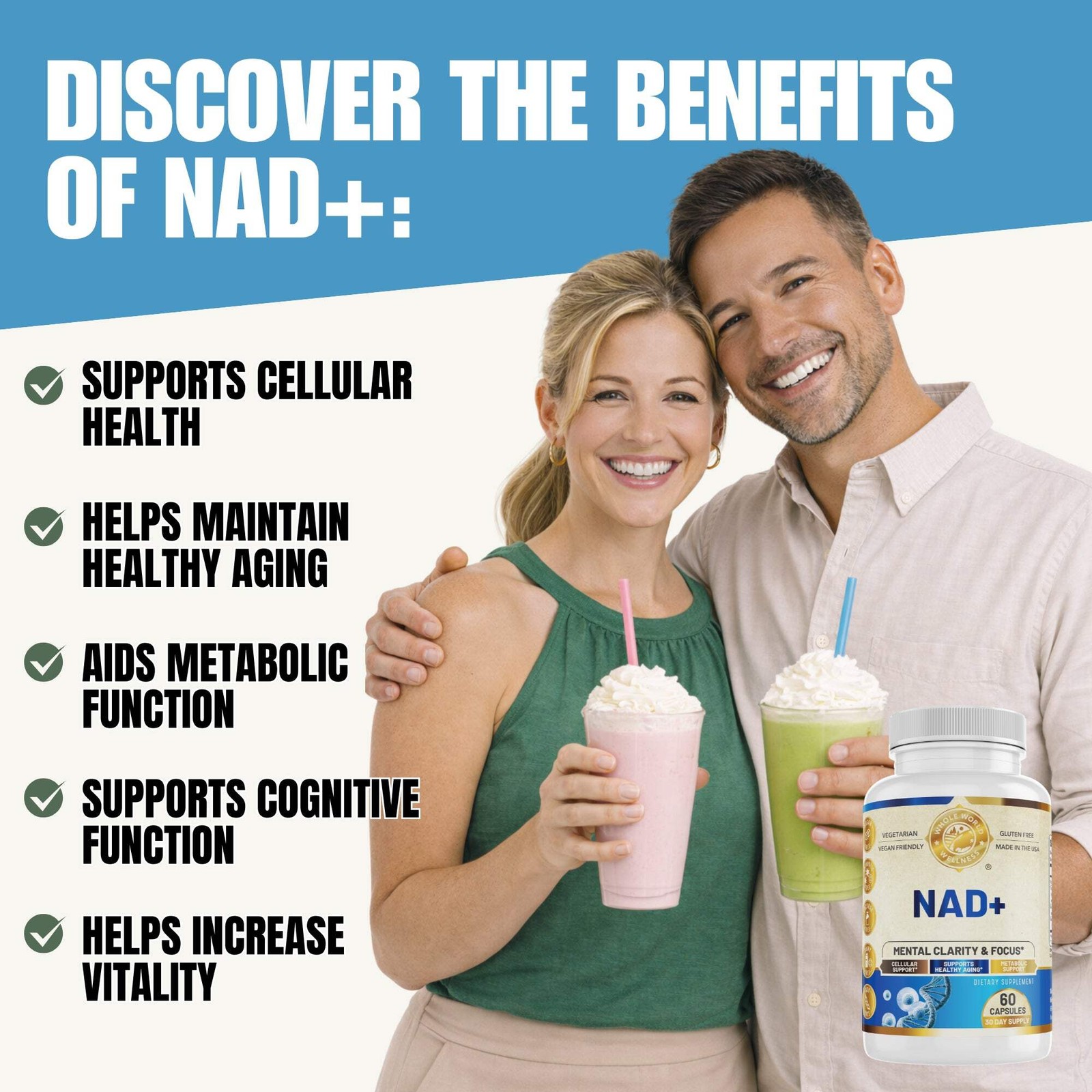 NAD+ Healthy Aging Supplement. Supports Cognitive Function & Cellular Health.