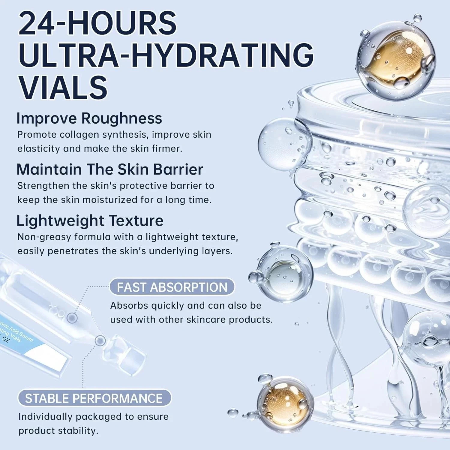 3% Hyaluronic Acid Serum-Anti-Aging & Hydrating, 30 PCS for Dry & Sensitive Skin