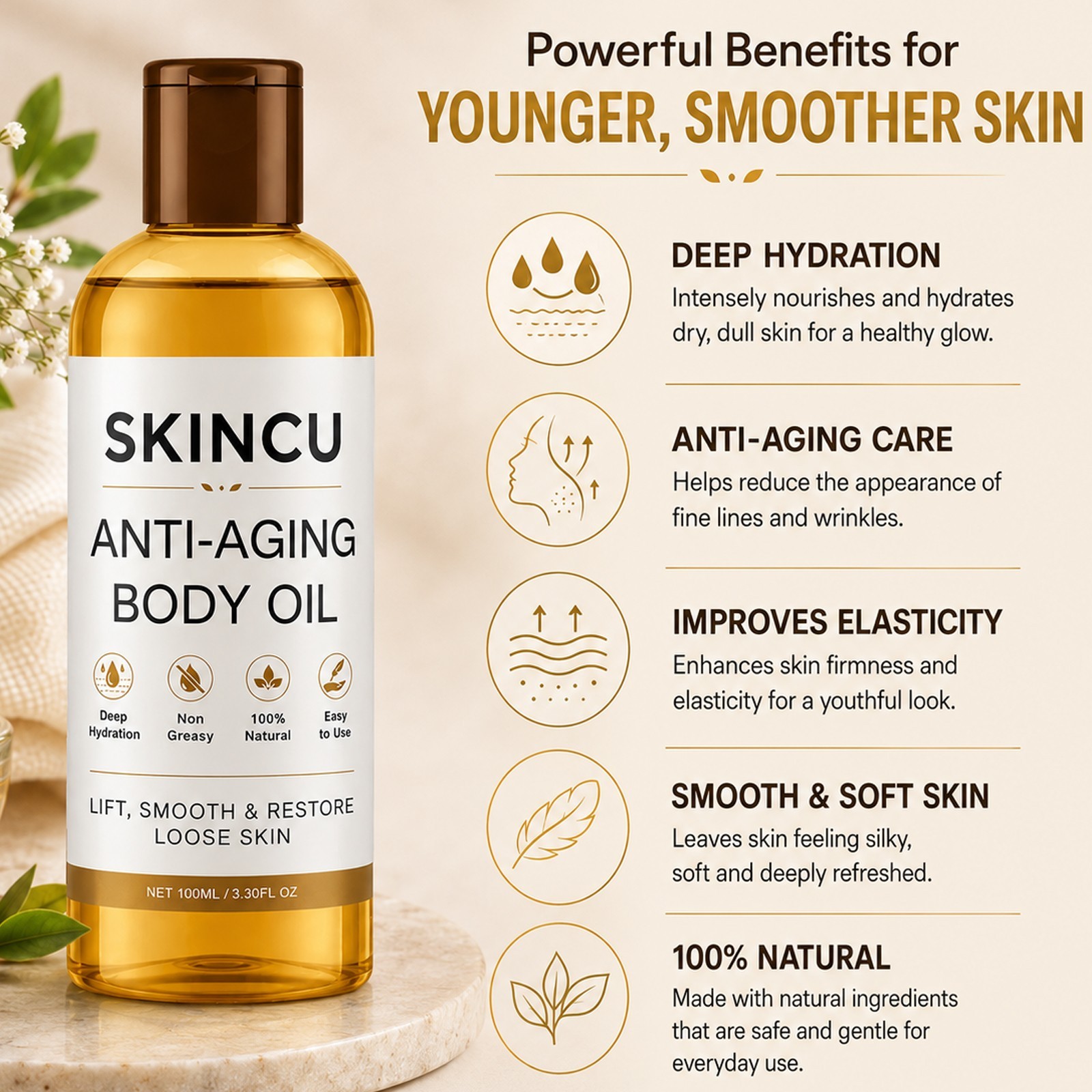 Skincu Glow Remedy Anti-Aging Body Oil – Skin Tightening & Firming Formula 100ml