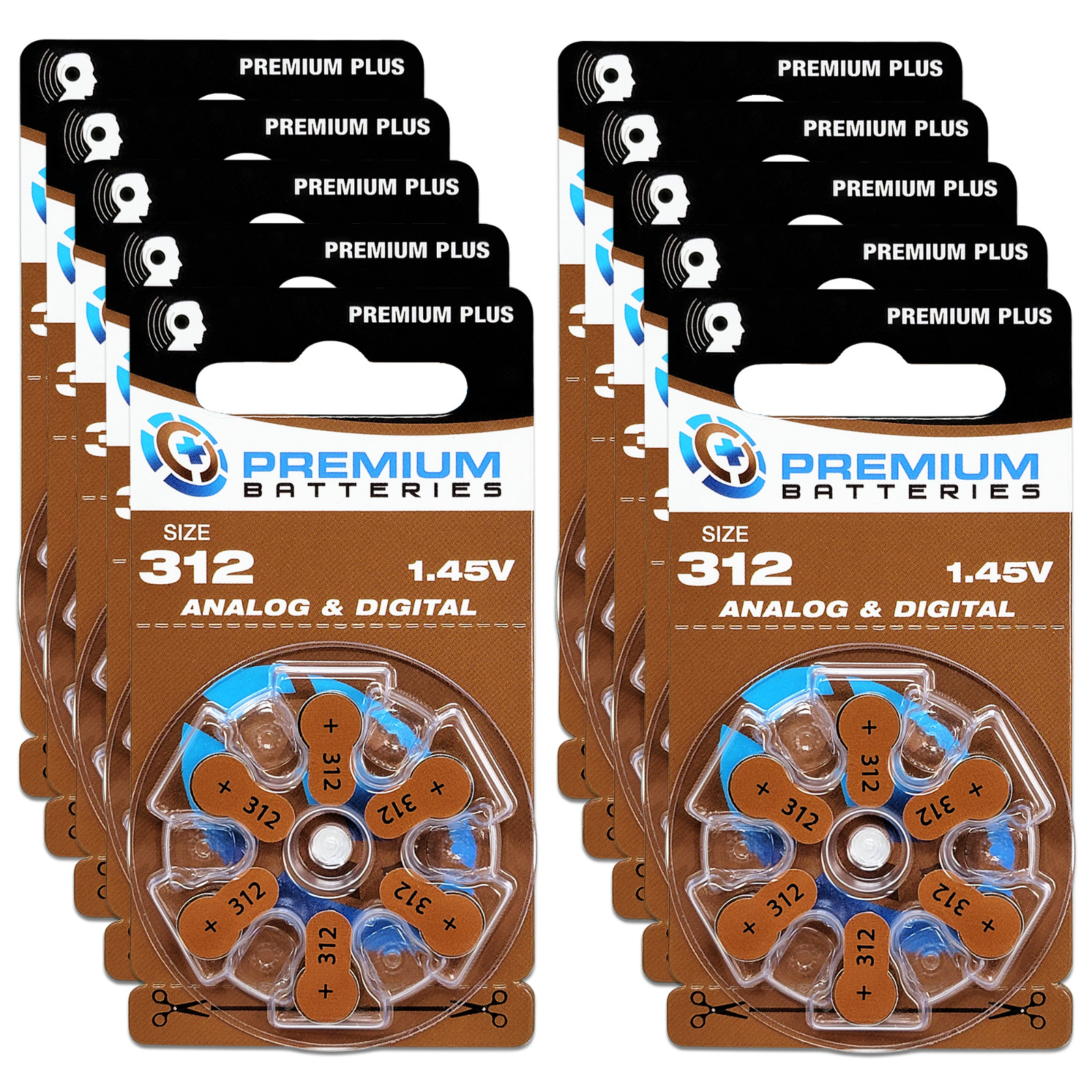 Premium Plus Size 312 PR41 p312 ZA312 1.45V Hearing Aid Batteries (60 Pack)