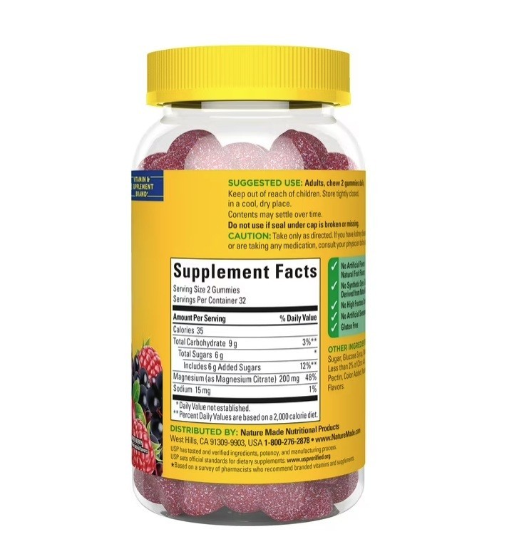 2 PACK High Absorption Magnesium Citrate 200 Mg per Serving Gummies, 64 Count